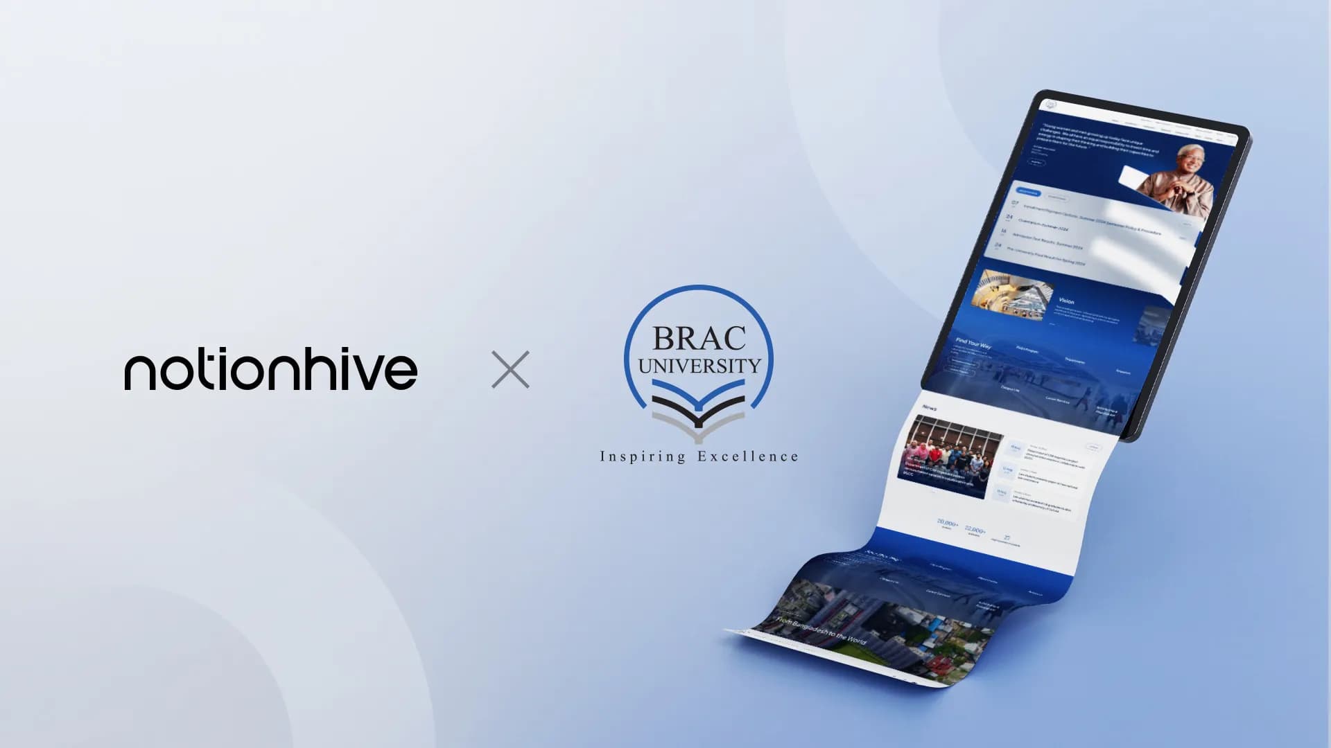 Notionhive and BRAC University collaboration visual showcasing the redesigned university website on a digital screen with modern UI/UX elements